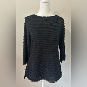 Coldwater Creek Women's Black tiered Ruffle Top 3/4 Sleeve Lined Size S